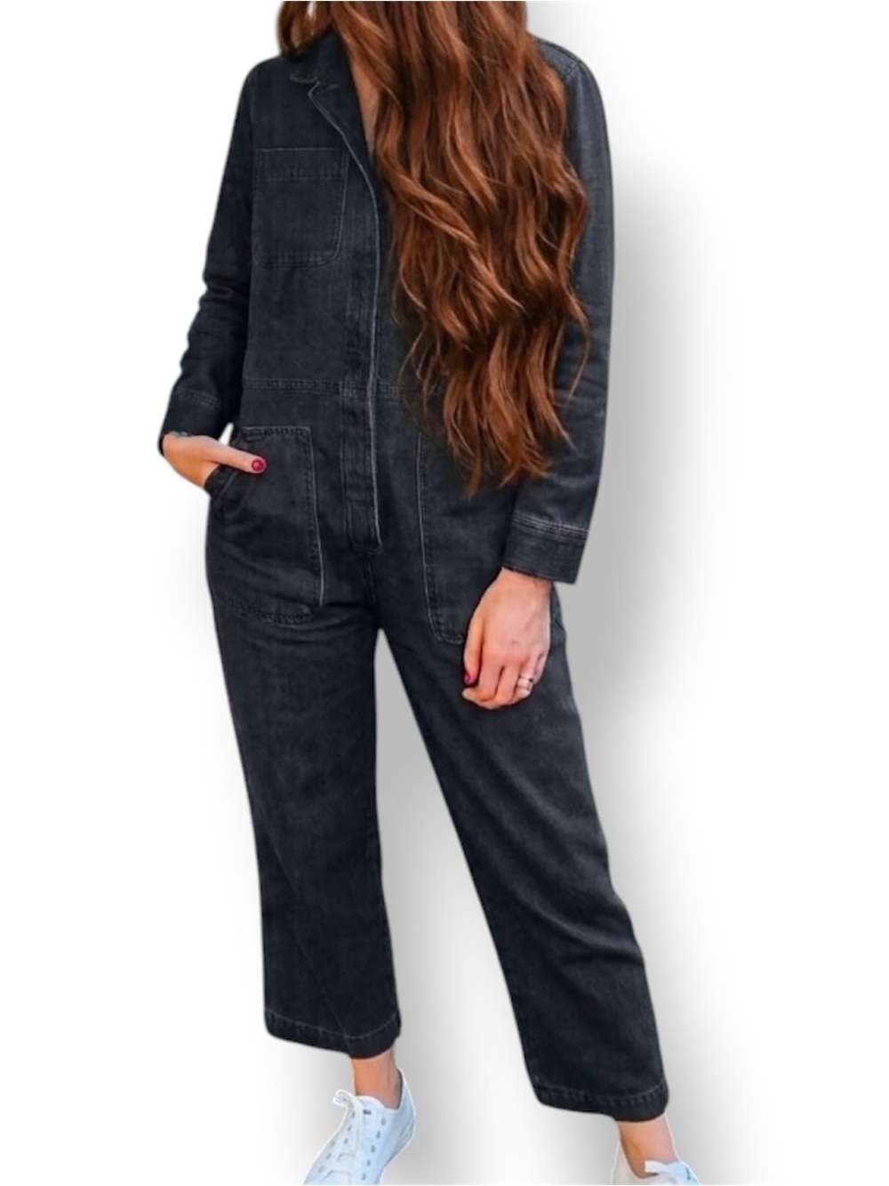 Tradlands Womens Dark Grey Button-Front Denin Utility Jumpsuit Size XS